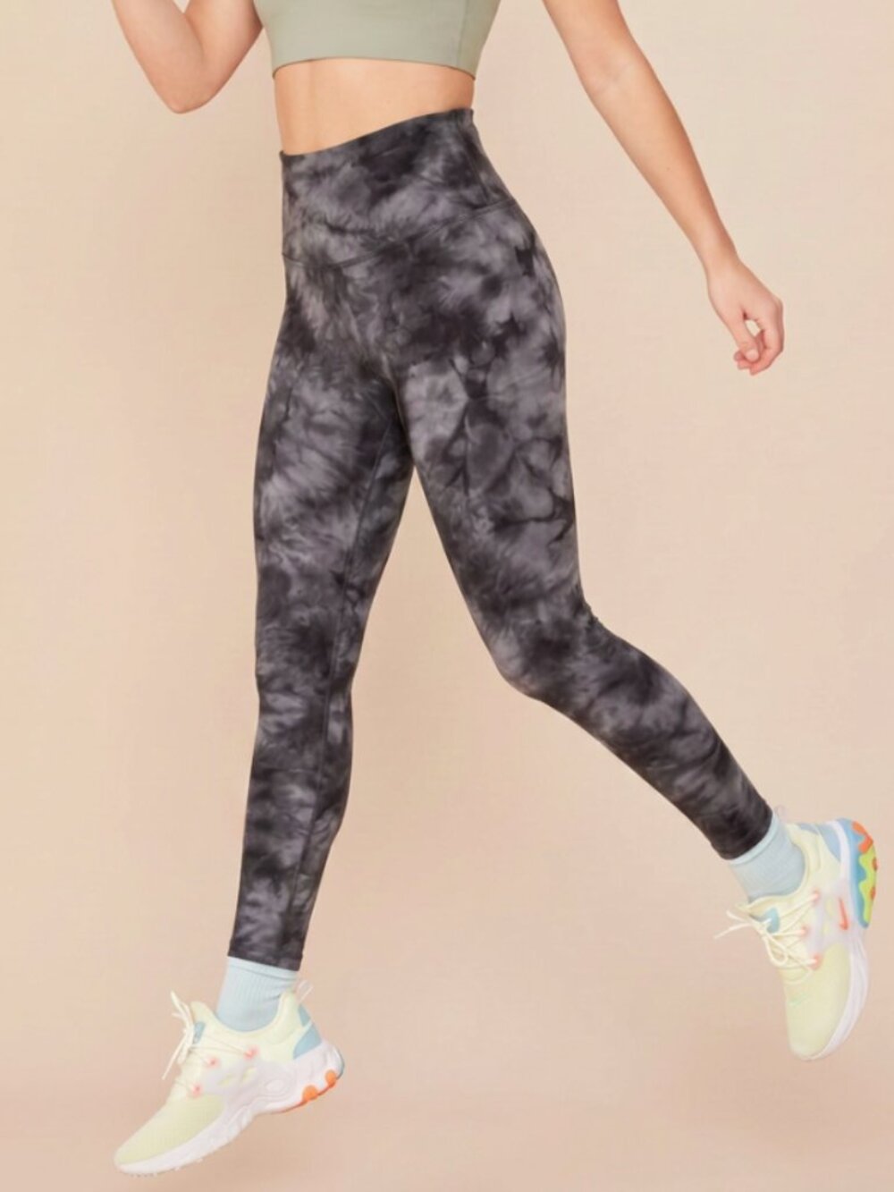Rachel Zoe Tummy Control Gray Tie-Dye Leggings Size L Activewear Gym Yoga
